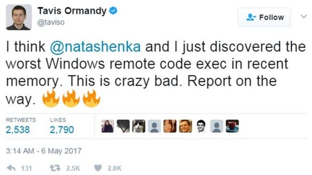 Travis Ormandy tweet says bug is 
