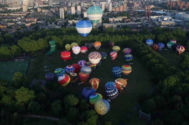 Hot air balloons in Battersea Park