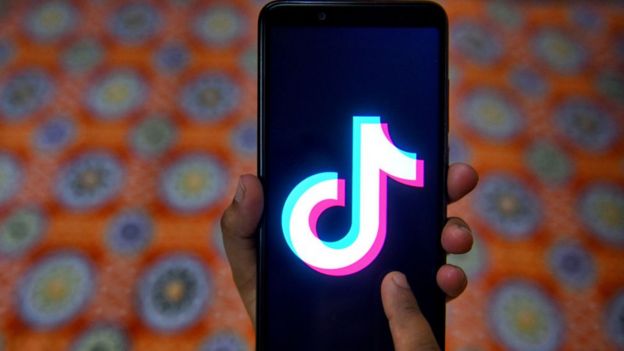 The tiktok application sign seen on a screen of an Android phone