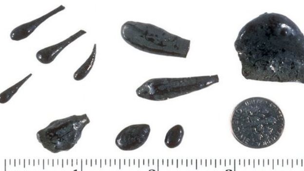 Partículas de vidrio basáltico en forma de gota