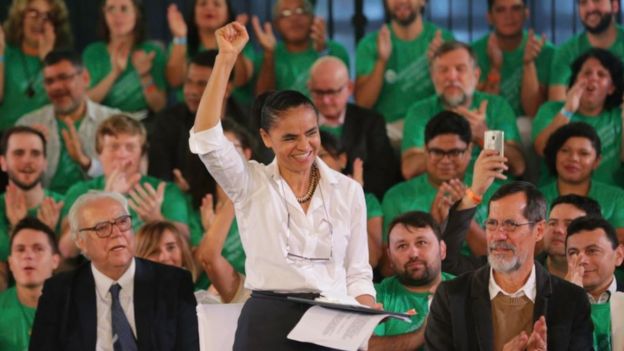 Marina Silva ao ser aclamada candidata da Rede Sustentabilidade