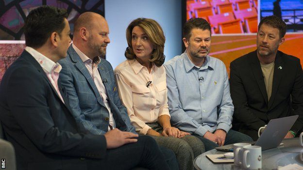 (left to right) Andy Woodward, Chris Unsworth, Victoria Derbyshire, Gary Cliffe and Steve Walters