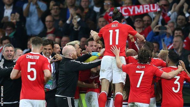 Gareth Bale and team mates celebrating