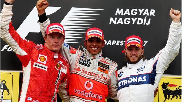 Lewis Hamilton, Kimi Raikkonen and Nick Heidfeld