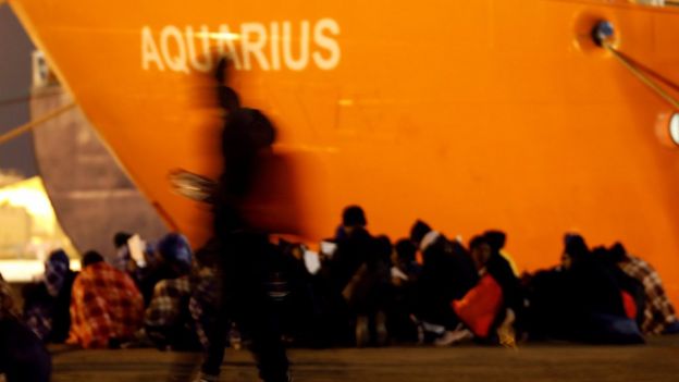 Aquarius, navio que ficou com 629 imigrantes à deriva no Mediterrâneo