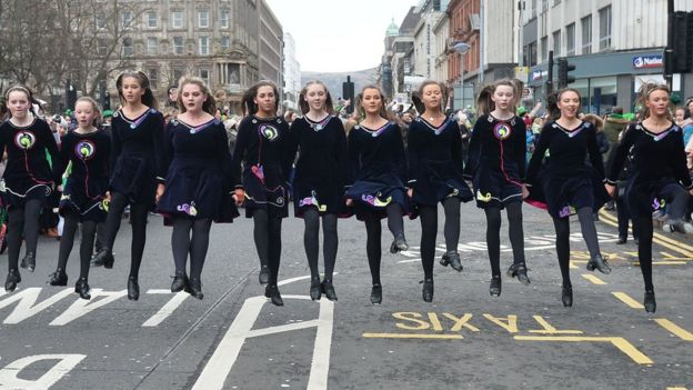 Dancers during the 2018 St Patrick's parade in Belfast
