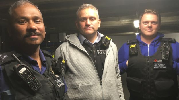 Inspector Paul Davey (centre) with PC Thavachselvan Suthesan and PC Tom Maddon Inspector Paul Davey (centre) with PC Thavachselvan Suthesan and PC Tom Maddon