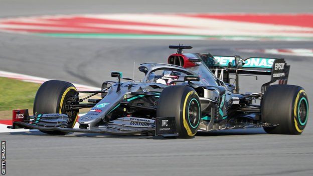 Mercedes F1 driver Lewis Hamilton driving the 2020 car in testing