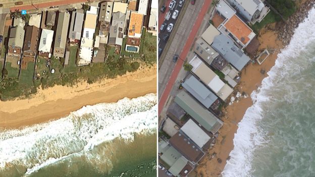 Before and after images of Collary Beach, Sydney