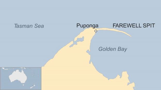 Map showing Golden Bay in New Zealand