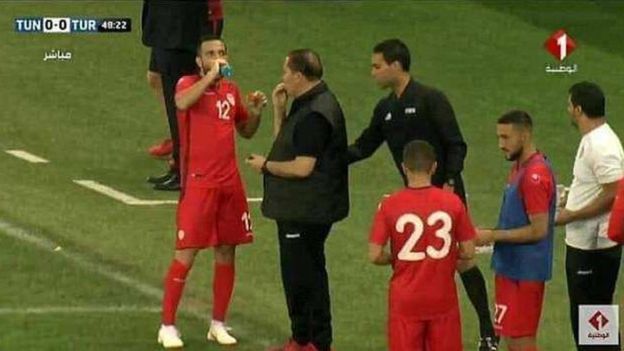 Image result for Tunisia's national goalkeeper fakes injury to let teammates break Ramadan fast