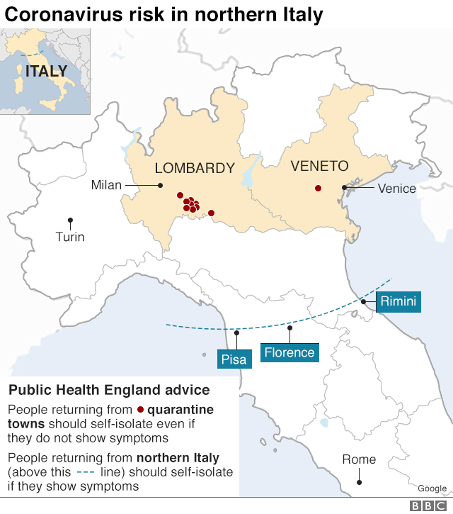 A map showing the coronavirus risk in Italy