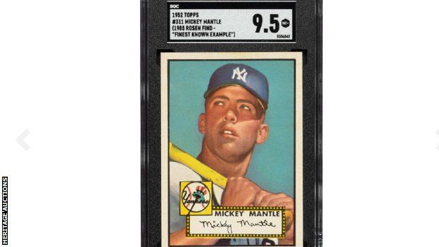 Mickey Mantle Topps 1952 card, which has been sold for $12.6m (£10.8m) at auction