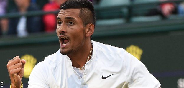 Nick Kyrgios celebrates during his match against Feliciano Lopez