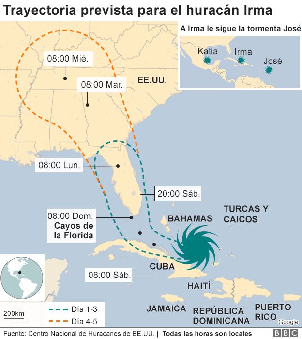Mapa del recorrido de Irma