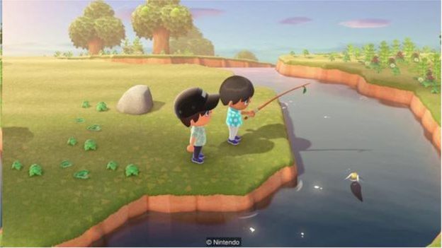 电子游戏《动物森友会》(Animal Crossing)配乐轻柔,还有海浪拍打海岸的水声。
