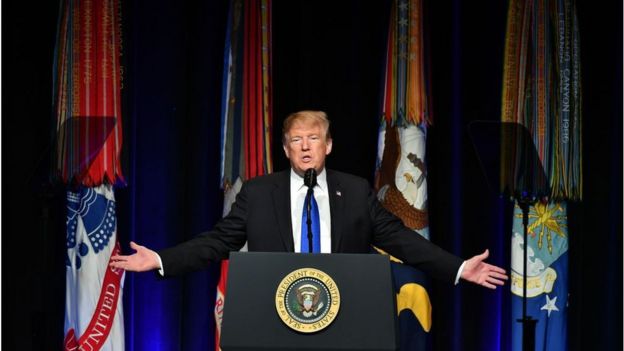 US President Donald Trump speaks during the Missile Defense Review announcement at the Pentagon in Washington, DC, on January 17, 2019