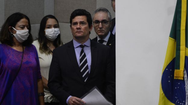 Moro pouco antes de anunciar demissão e acusar Bolsonaro de tentar interferir na PF