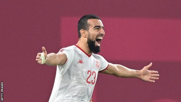 Tunisia's Naim Sliti celebrates a goal