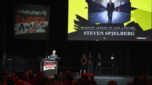 Steve Spielberg receiving his award