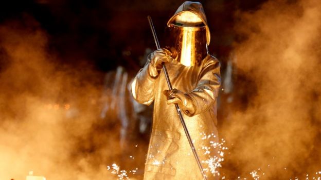 German steelworker at ThyssenKrupp works in Duisburg