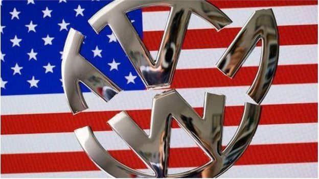 VW badge on US flag