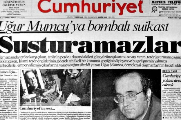 Cumhuriyet gazetesinin 25 Ocak 1993 tarihli sayısının birinci sayfası