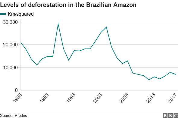 Chart showing deforestation of the Amazon over time