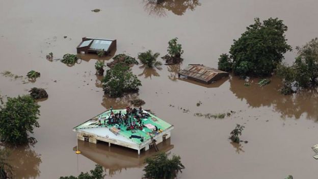 Houses submerged by floods