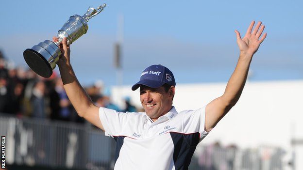 Padraig Harrington celebrates with the Claret Jug after winning the 2008 Open Championship