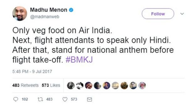 Tweet from Madhu Menon