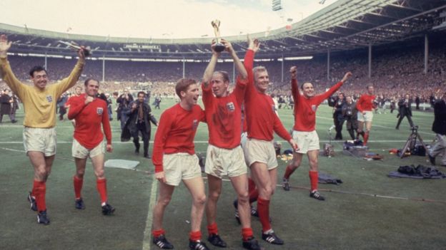 Jugadores de Inglaterra en Wembley en 1966.