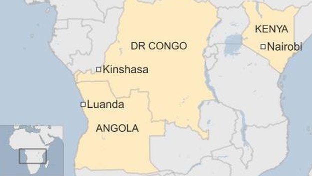 Карта, показывающая Анголу, ДР Конго, Кению