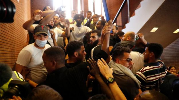 Protesters inside the building