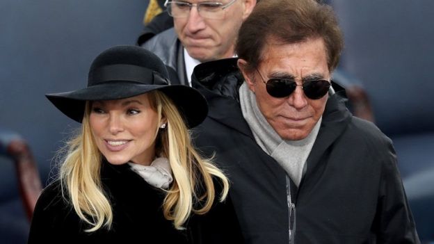 Steve Wynn na mkewe wa pili, Andrea Hissom, wakati wa kuapishwa kwa Rais Trump