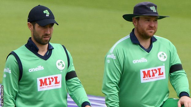 Ireland skipper Andrew Balbirnie and vice-captain Paul Stirling field during the country's shock win over England last August