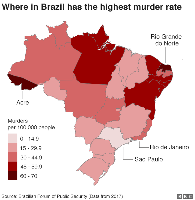 Map showing the states with the highest murder rates