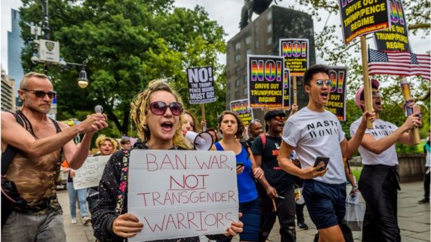 Personas protestando en Nueva York