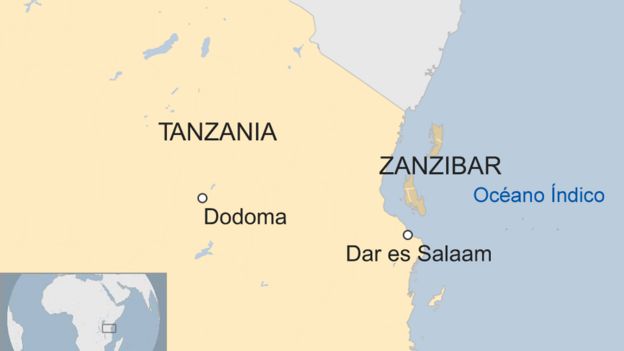 Mapa de Zanzíbar dentro del continente africano.