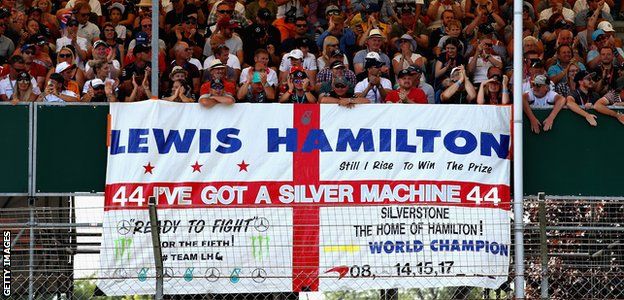 Lewis Hamilton fans in the stands at Silverstone for qualifying