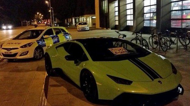 Lamborghini car outside Parkside Police Station in Cambridge