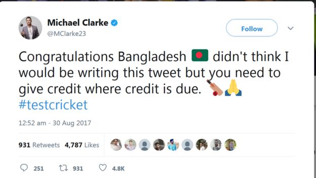 সাবেক অস্ট্রেলিয়ান অধিনায়ক মাইকেল ক্লার্কের টুইট: