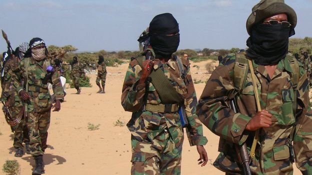 Shebab fighters gather on February 13, 2012 in Elasha Biyaha, in the Afgoei Corrido