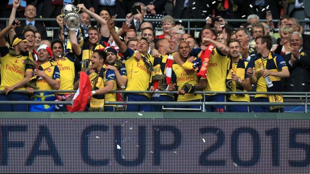 Arsenal with the FA Cup after the 2015 final