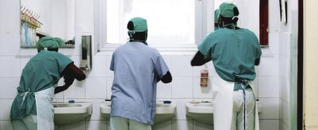 scrubbing up for surgery