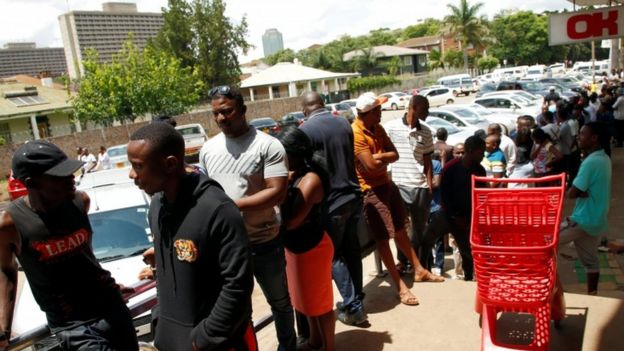 A supermarket queue in Harare