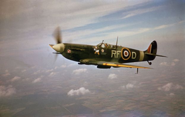 Pilot Jan Zumbach flies a Spitfire c1943