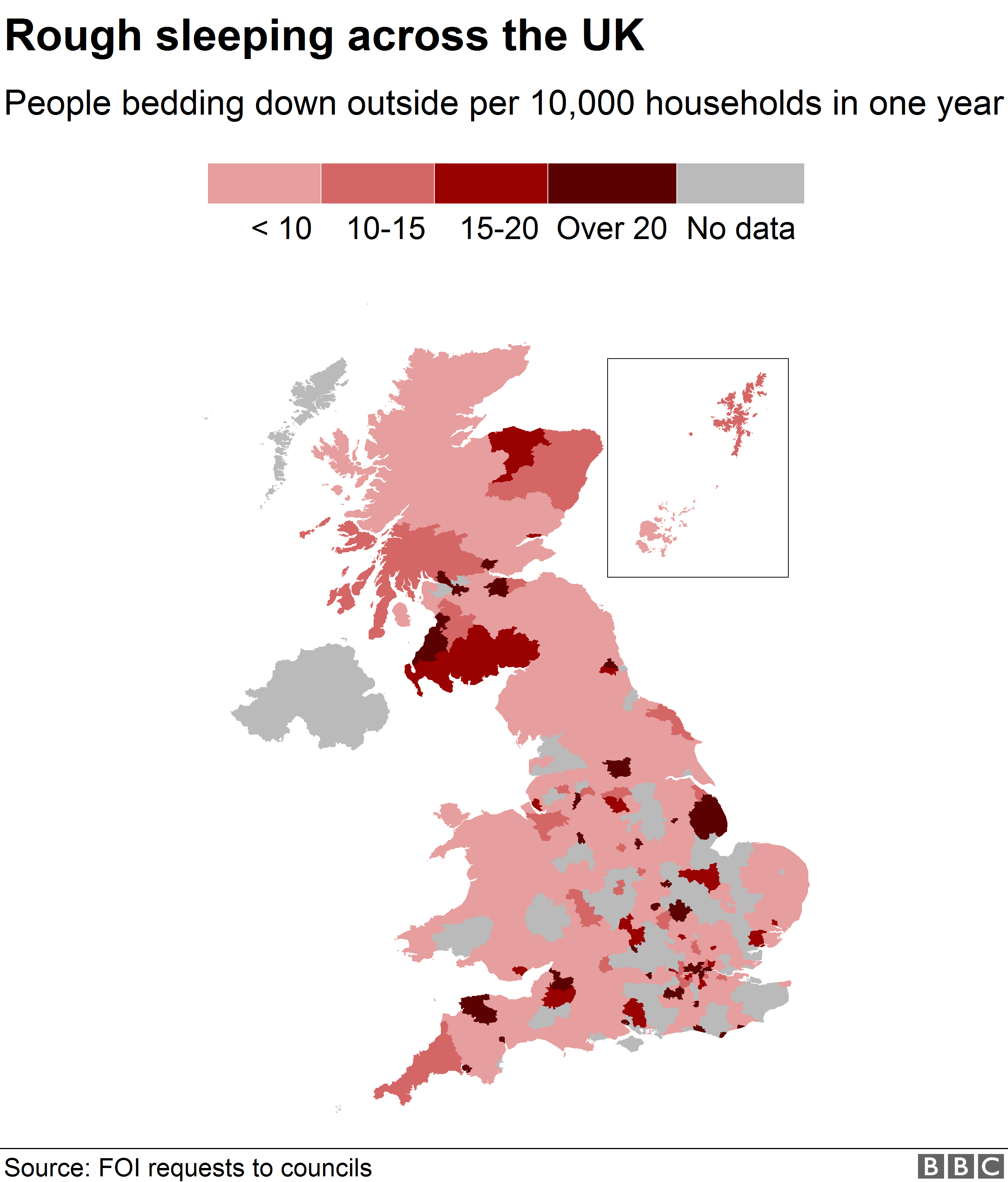 Map showing rough sleeping across Britain