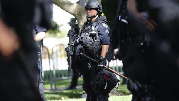 A heavily armed police officer in Walnut Creek, California