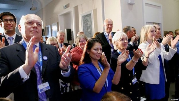 Conservative MP applaud Boris Johnson after his speech launching his campaign